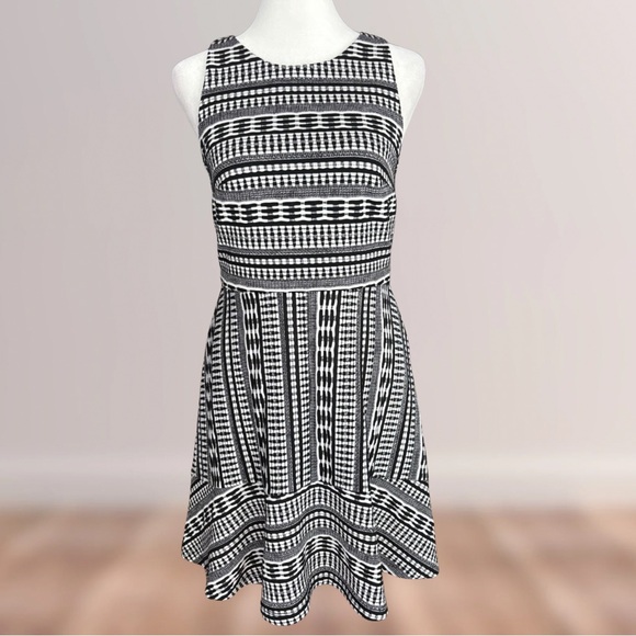 LAST CHANCE | LOFT Geo Textured Flare Sleeveless Mini Dress | Like New - Picture 5 of 12
